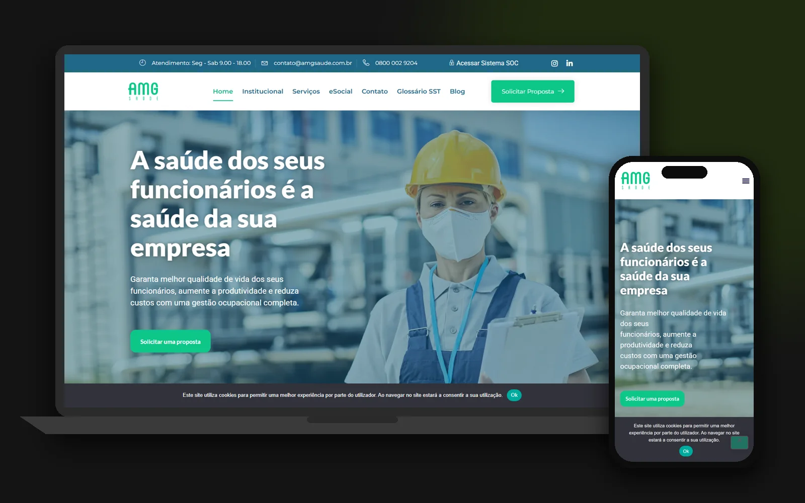 Site de AMG Saúde no notebook e no celular