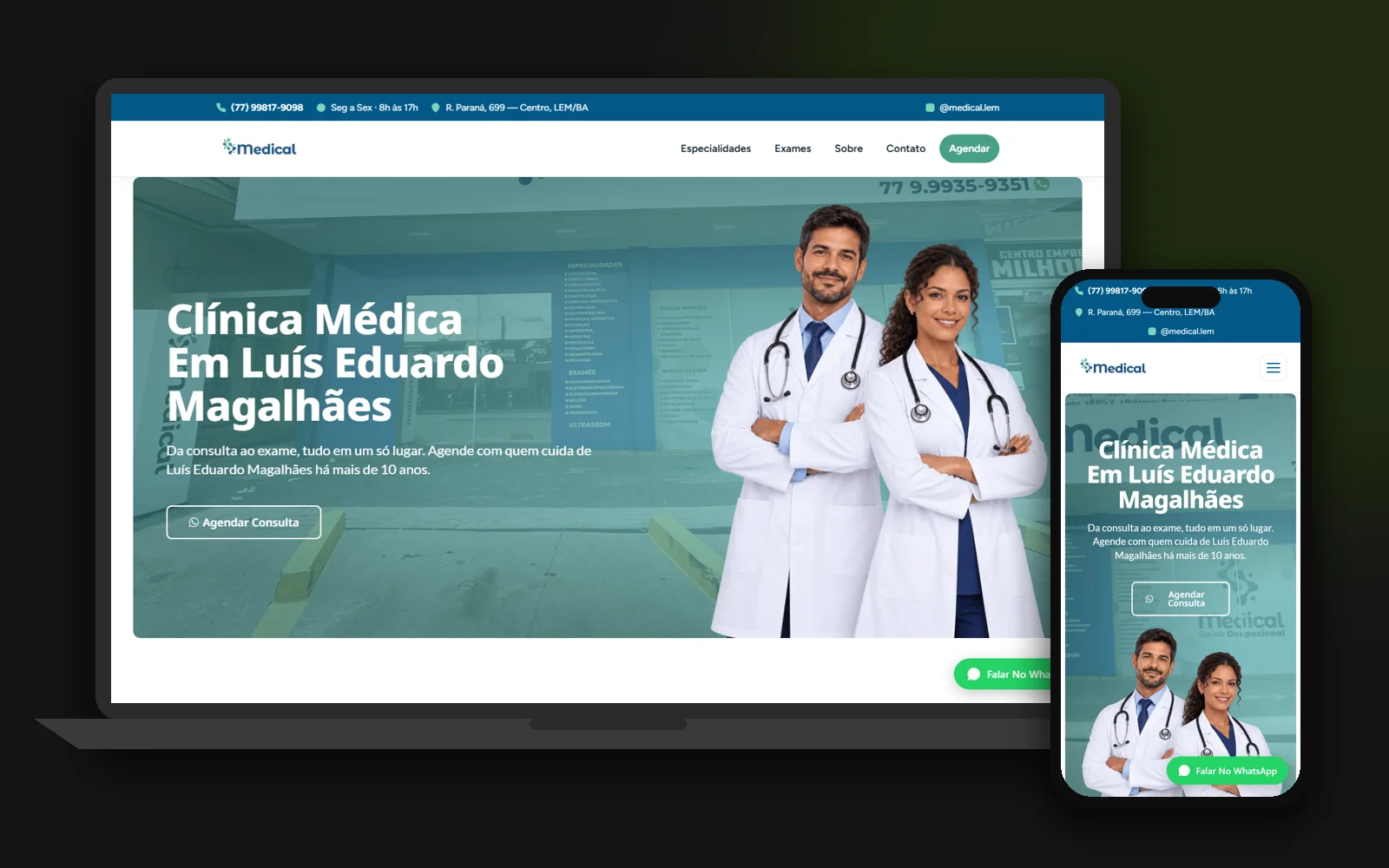 Site de Clínica Medical no notebook e no celular