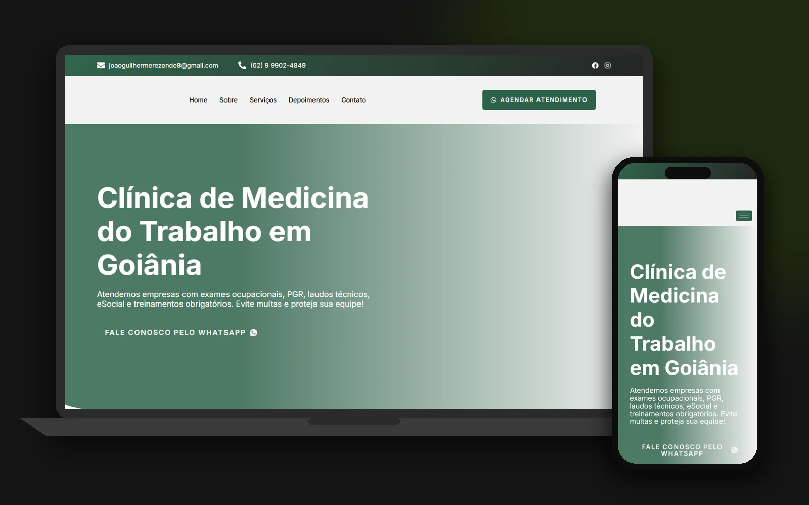 Site de CMT Goiânia no notebook e no celular