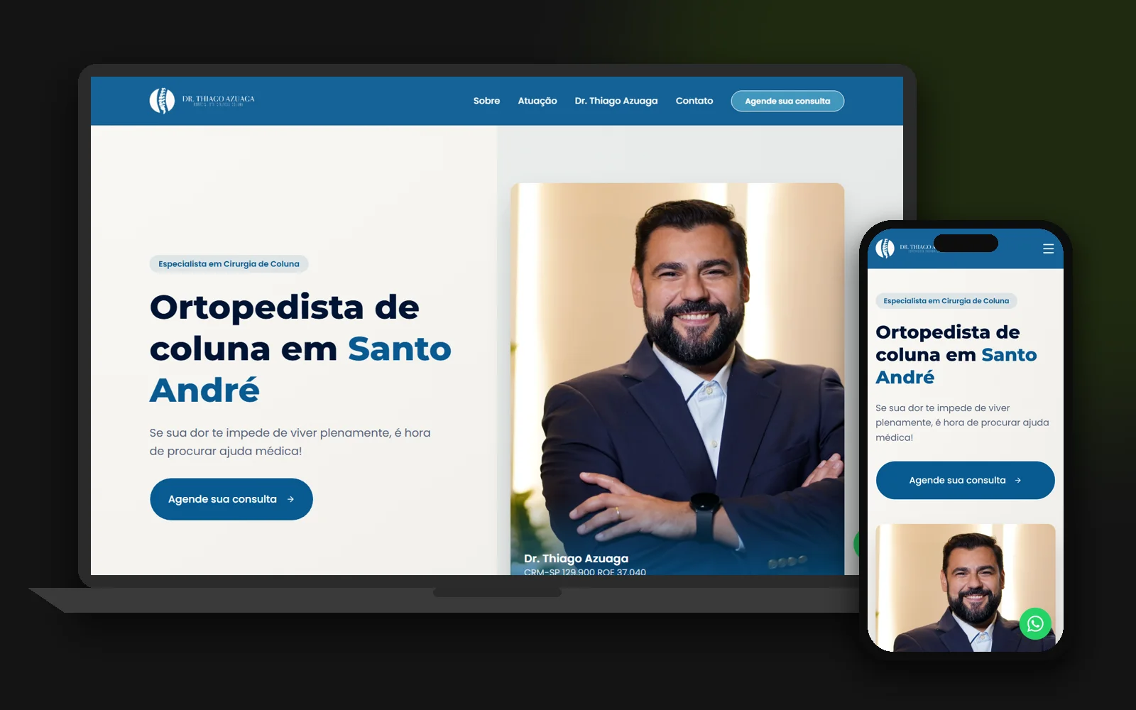 Site de Dr. Thiago Azuaga no notebook e no celular